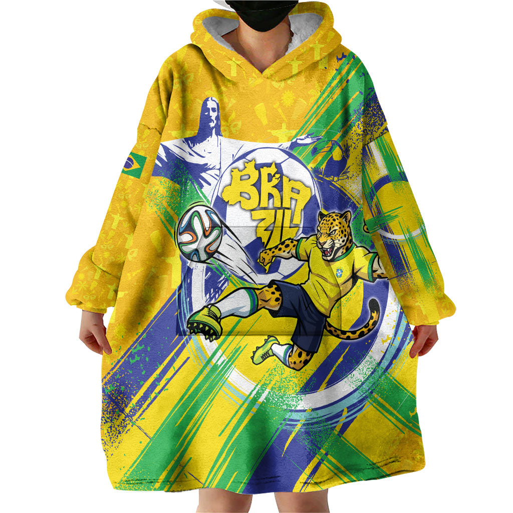 Personalized Brazil Soccer Football Jaguar Wearable Blanket Hoodie Christ The Redeeme - Soccer Mascot With Carnival Vibes
