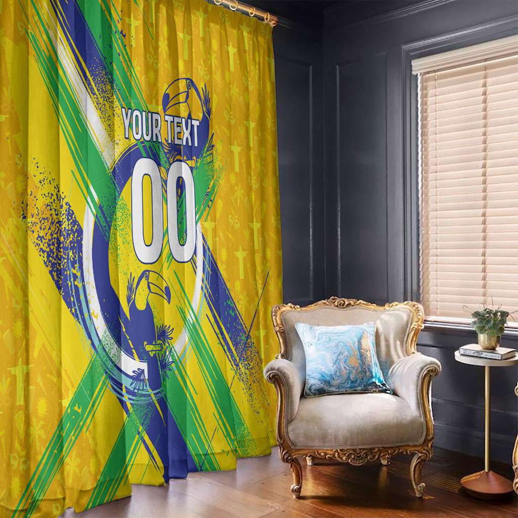 Personalized Brazil Soccer Football Jaguar Window Curtain Christ The Redeeme - Soccer Mascot With Carnival Vibes