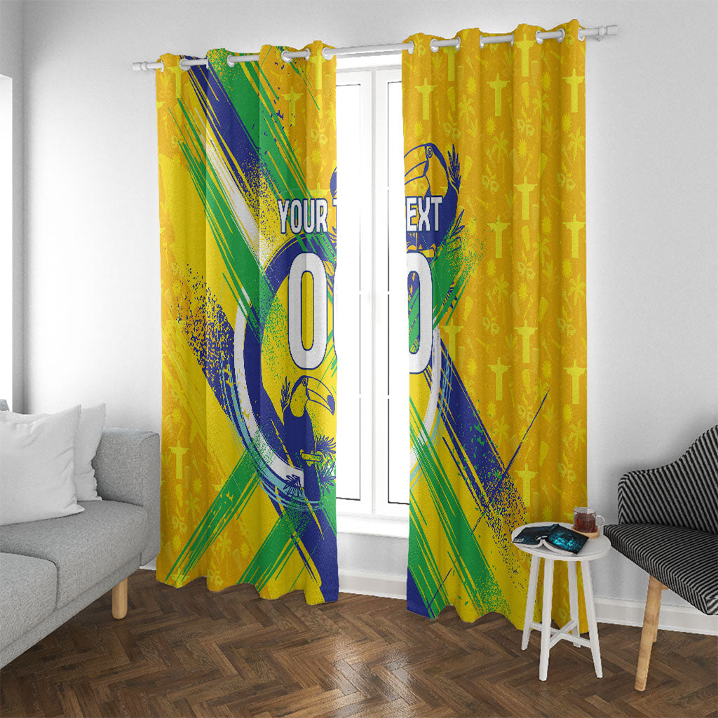 Personalized Brazil Soccer Football Jaguar Window Curtain Christ The Redeeme - Soccer Mascot With Carnival Vibes