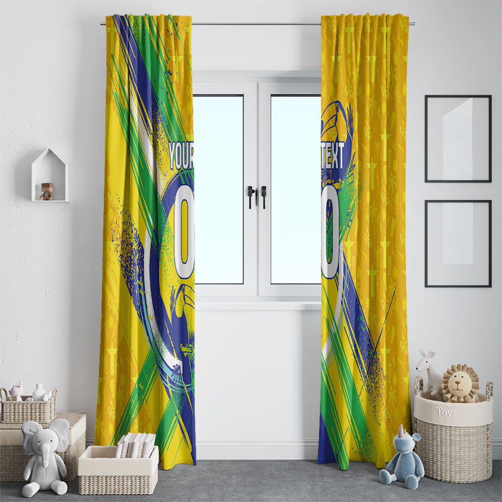Personalized Brazil Soccer Football Jaguar Window Curtain Christ The Redeeme - Soccer Mascot With Carnival Vibes