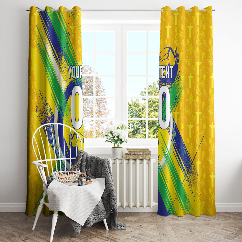 Personalized Brazil Soccer Football Jaguar Window Curtain Christ The Redeeme - Soccer Mascot With Carnival Vibes
