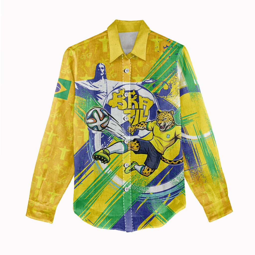 Personalized Brazil Soccer Football Jaguar Women Casual Shirt Christ The Redeeme - Soccer Mascot With Carnival Vibes