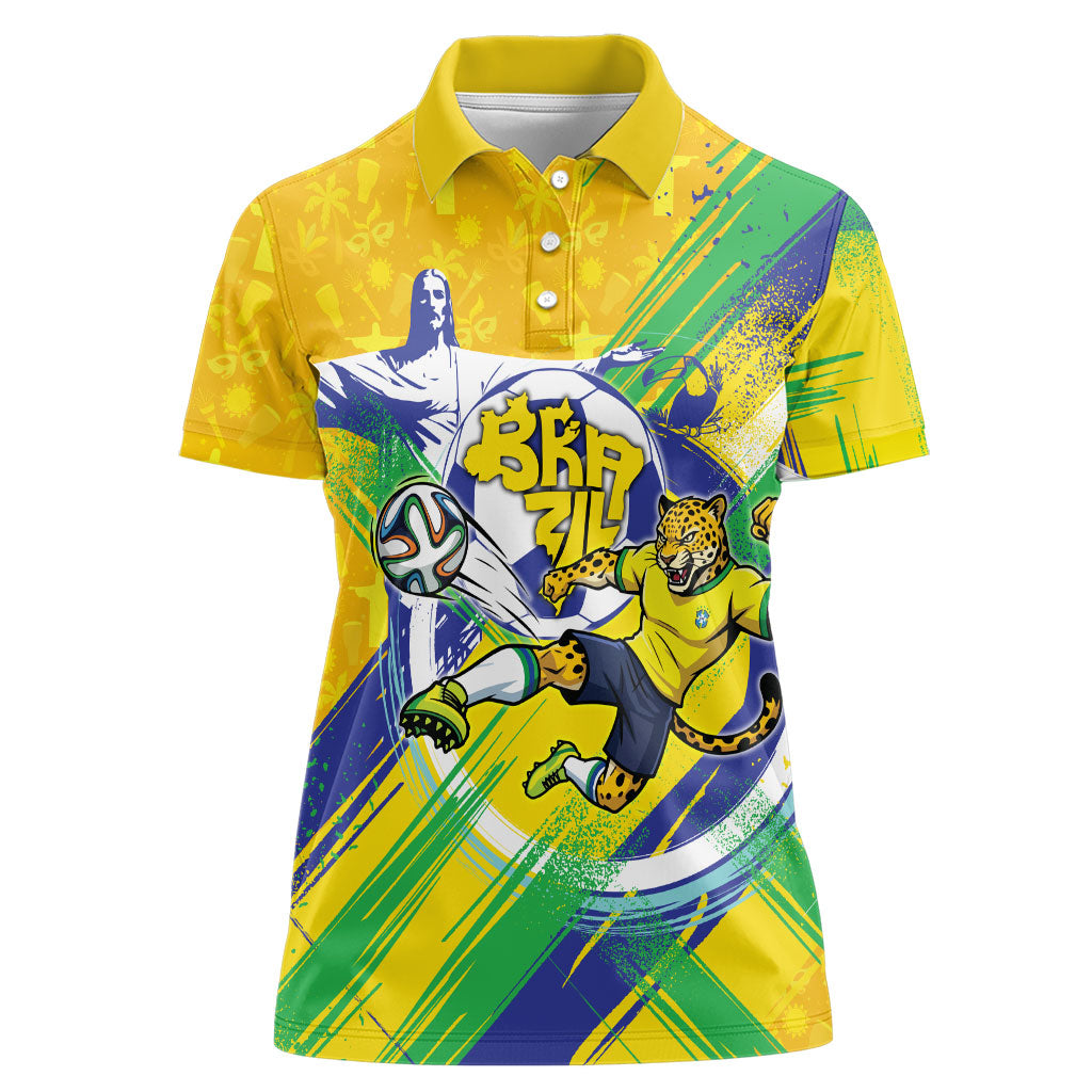 Personalized Brazil Soccer Football Jaguar Women Polo Shirt Christ The Redeeme - Soccer Mascot With Carnival Vibes