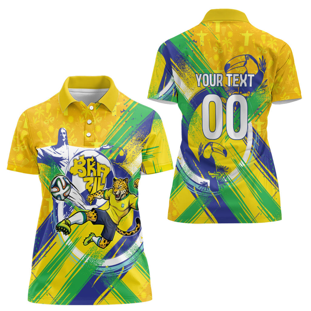Personalized Brazil Soccer Football Jaguar Women Polo Shirt Christ The Redeeme - Soccer Mascot With Carnival Vibes
