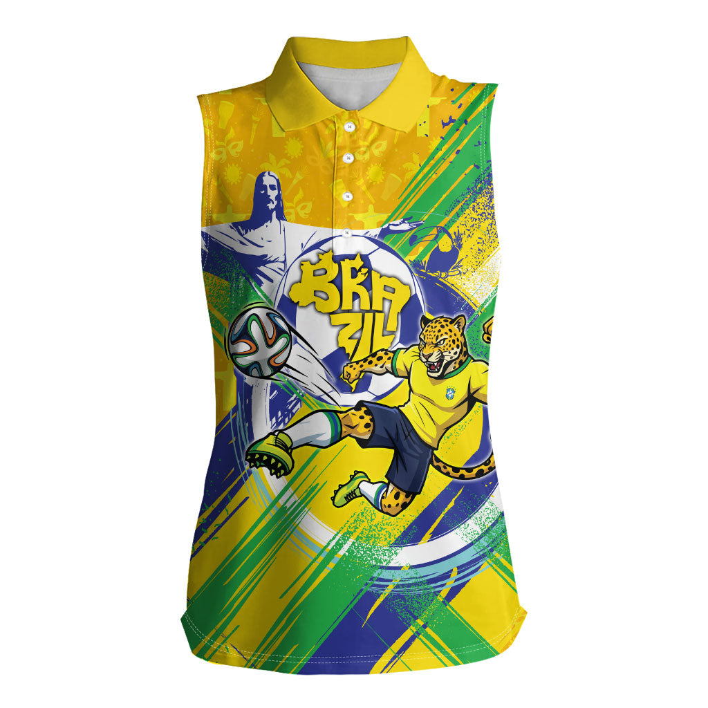 Personalized Brazil Soccer Football Jaguar Women Sleeveless Polo Shirt Christ The Redeeme - Soccer Mascot With Carnival Vibes