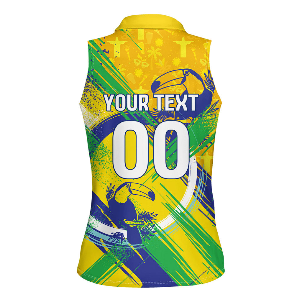 Personalized Brazil Soccer Football Jaguar Women Sleeveless Polo Shirt Christ The Redeeme - Soccer Mascot With Carnival Vibes