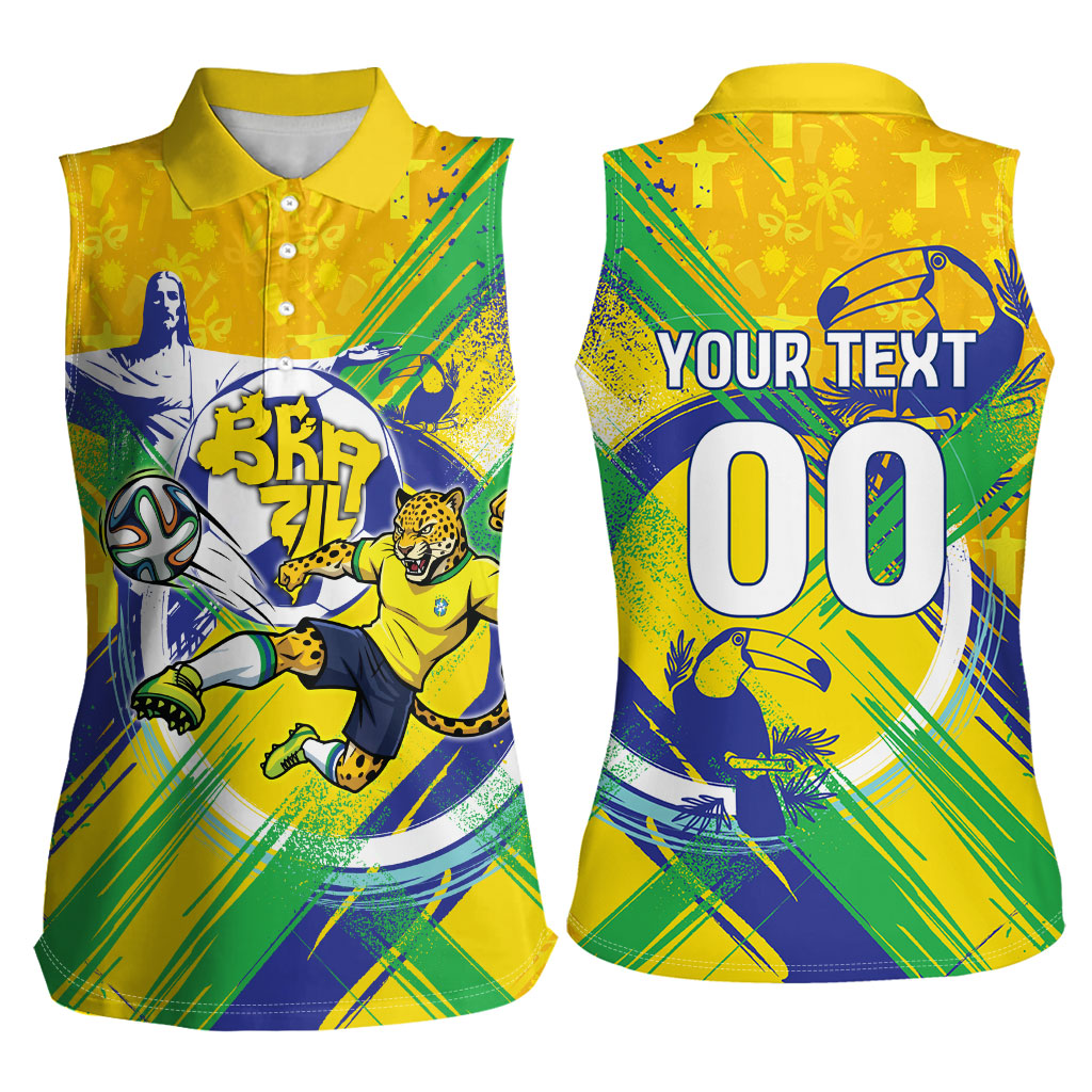 Personalized Brazil Soccer Football Jaguar Women Sleeveless Polo Shirt Christ The Redeeme - Soccer Mascot With Carnival Vibes