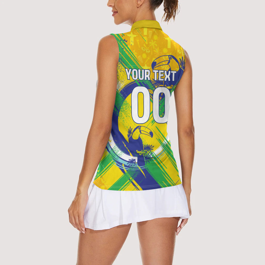 Personalized Brazil Soccer Football Jaguar Women Sleeveless Polo Shirt Christ The Redeeme - Soccer Mascot With Carnival Vibes