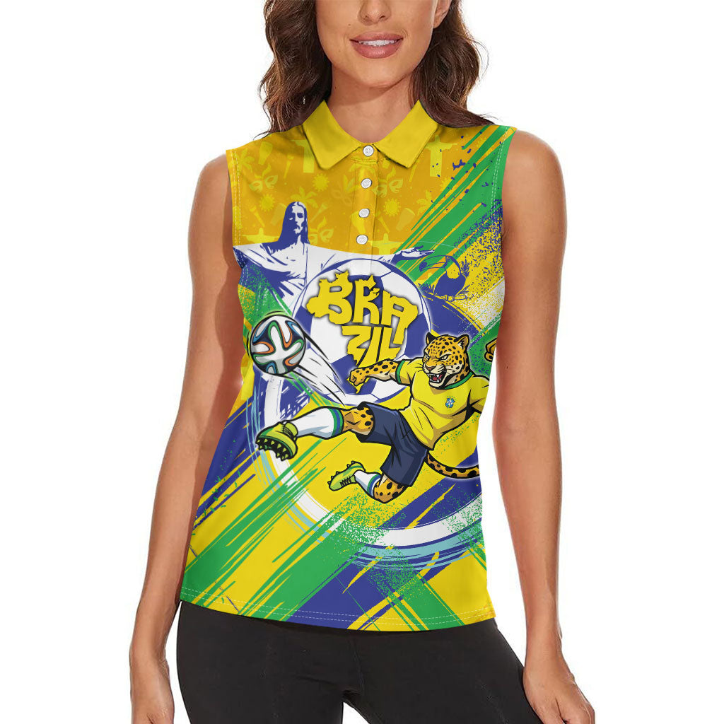 Personalized Brazil Soccer Football Jaguar Women Sleeveless Polo Shirt Christ The Redeeme - Soccer Mascot With Carnival Vibes