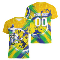 Personalized Brazil Soccer Football Jaguar Women V-Neck T-Shirt Christ The Redeeme - Soccer Mascot With Carnival Vibes