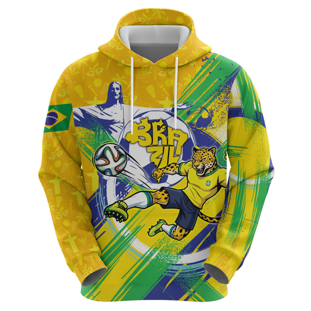 Personalized Brazil Soccer Football Jaguar Zip Hoodie Christ The Redeeme - Soccer Mascot With Carnival Vibes