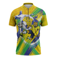 Personalized Brazil Soccer Football Jaguar Zipper Polo Shirt Christ The Redeeme - Soccer Mascot With Carnival Vibes