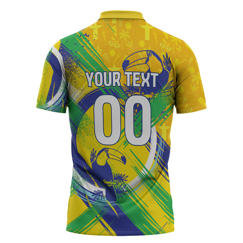 Personalized Brazil Soccer Football Jaguar Zipper Polo Shirt Christ The Redeeme - Soccer Mascot With Carnival Vibes