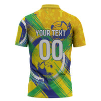 Personalized Brazil Soccer Football Jaguar Zipper Polo Shirt Christ The Redeeme - Soccer Mascot With Carnival Vibes