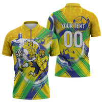 Personalized Brazil Soccer Football Jaguar Zipper Polo Shirt Christ The Redeeme - Soccer Mascot With Carnival Vibes
