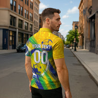 Personalized Brazil Soccer Football Jaguar Zipper Polo Shirt Christ The Redeeme - Soccer Mascot With Carnival Vibes