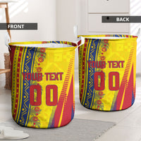 Personalized Colombia Soccer Laundry Basket Floral Folk Pattern - Retro Football Player Art