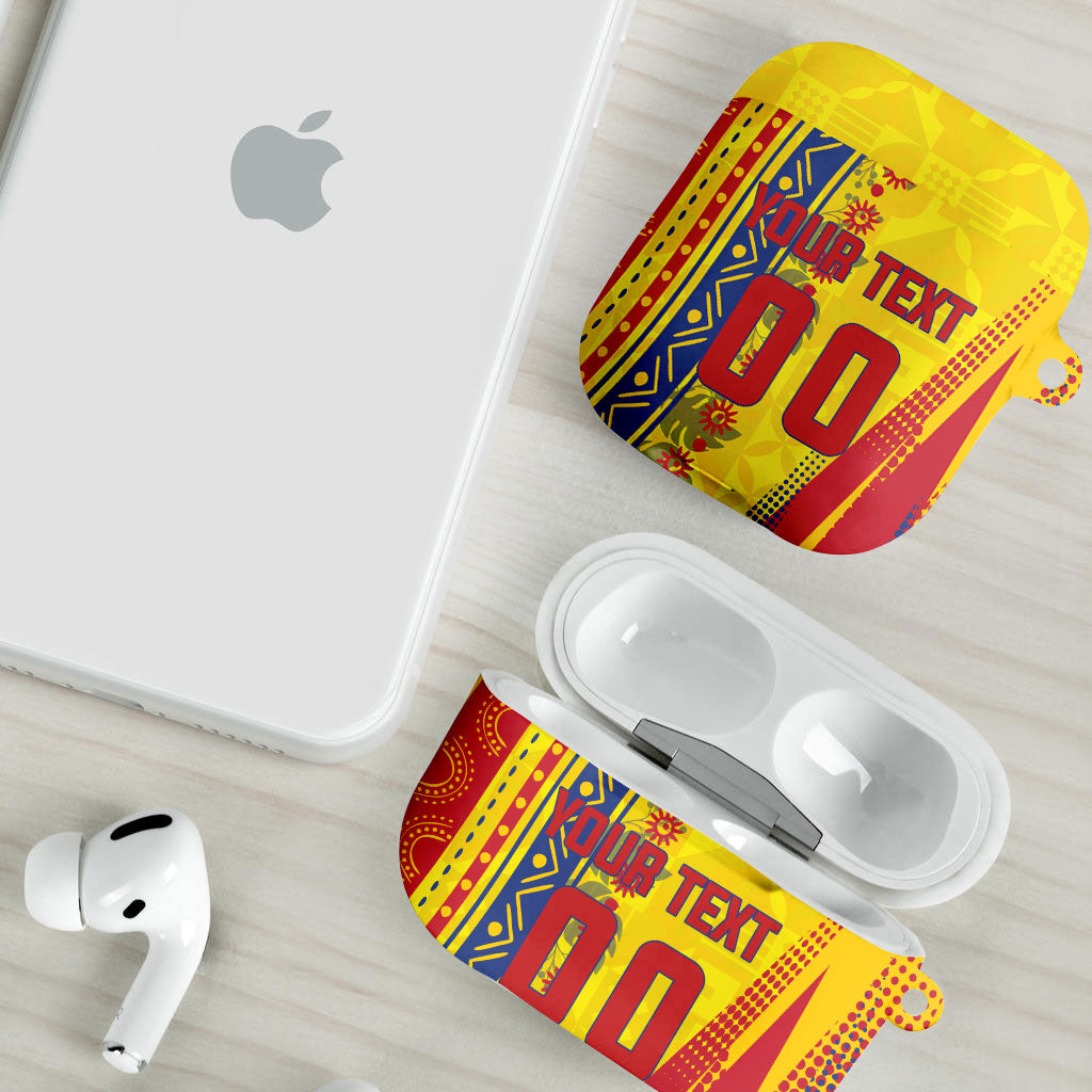 Personalized Colombia Soccer AirPods Case Floral Folk Pattern - Retro Football Player Art