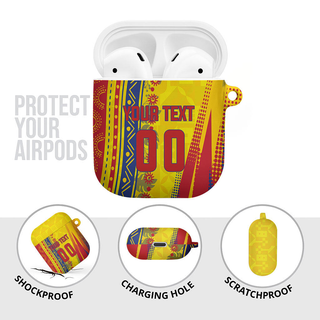 Personalized Colombia Soccer AirPods Case Floral Folk Pattern - Retro Football Player Art