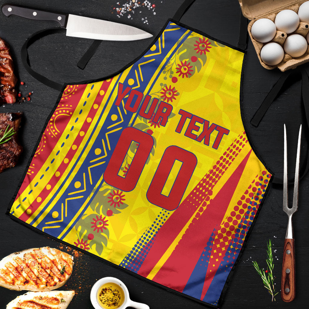 Personalized Colombia Soccer Apron Floral Folk Pattern - Retro Football Player Art