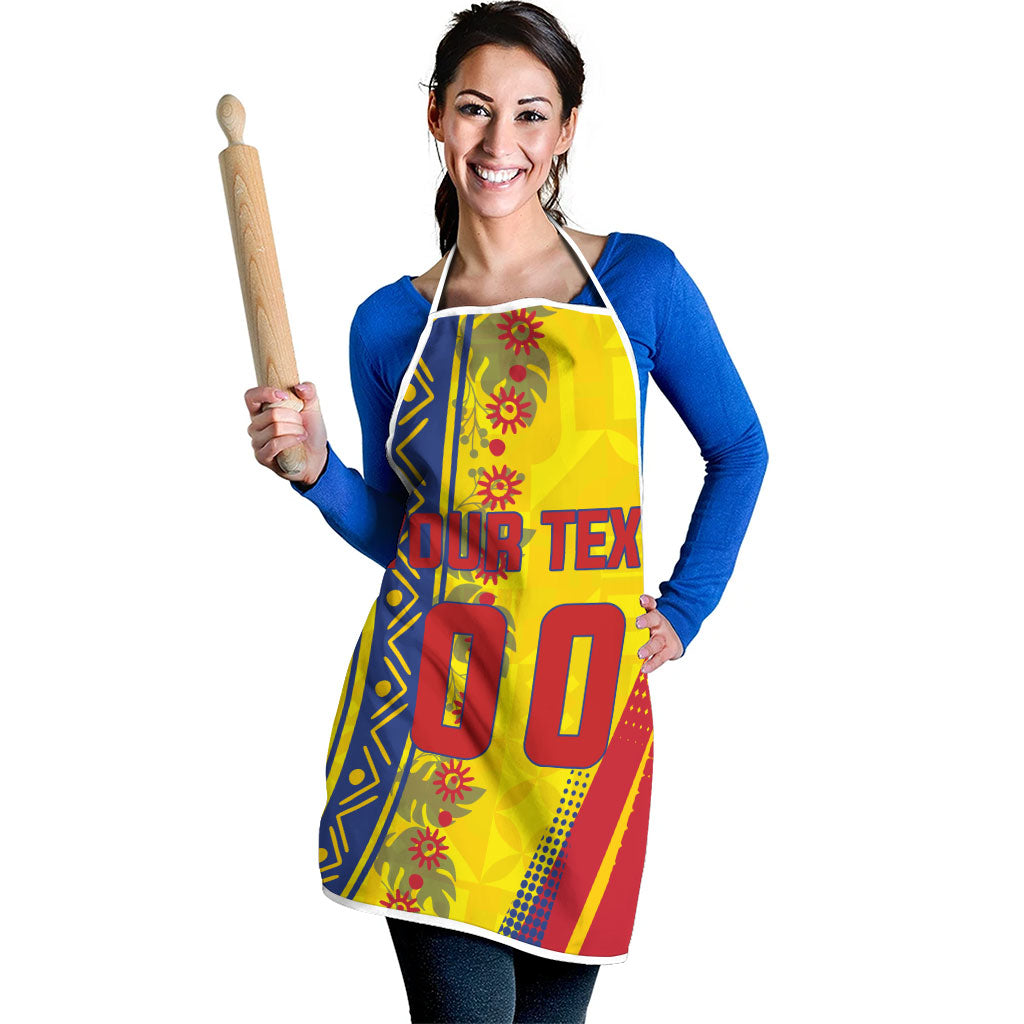 Personalized Colombia Soccer Apron Floral Folk Pattern - Retro Football Player Art