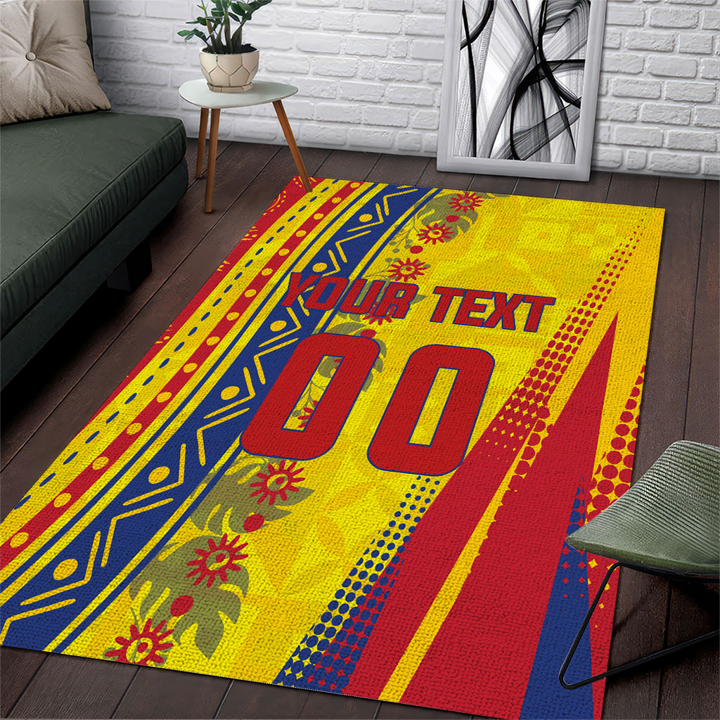 Personalized Colombia Soccer Area Rug Floral Folk Pattern - Retro Football Player Art
