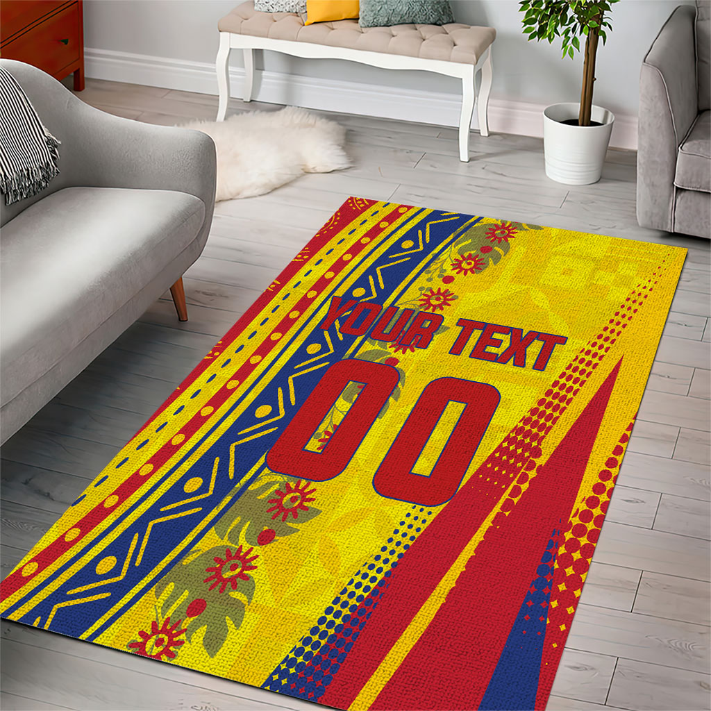 Personalized Colombia Soccer Area Rug Floral Folk Pattern - Retro Football Player Art