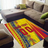 Personalized Colombia Soccer Area Rug Floral Folk Pattern - Retro Football Player Art