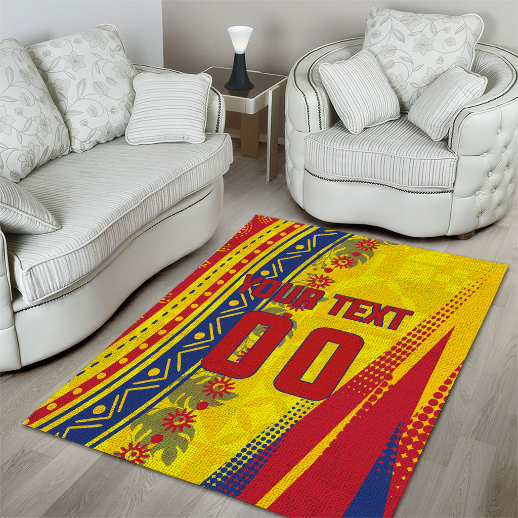 Personalized Colombia Soccer Area Rug Floral Folk Pattern - Retro Football Player Art