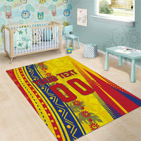 Personalized Colombia Soccer Area Rug Floral Folk Pattern - Retro Football Player Art