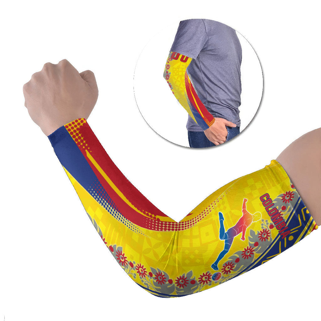 Personalized Colombia Soccer Arm Sleeves Floral Folk Pattern - Retro Football Player Art