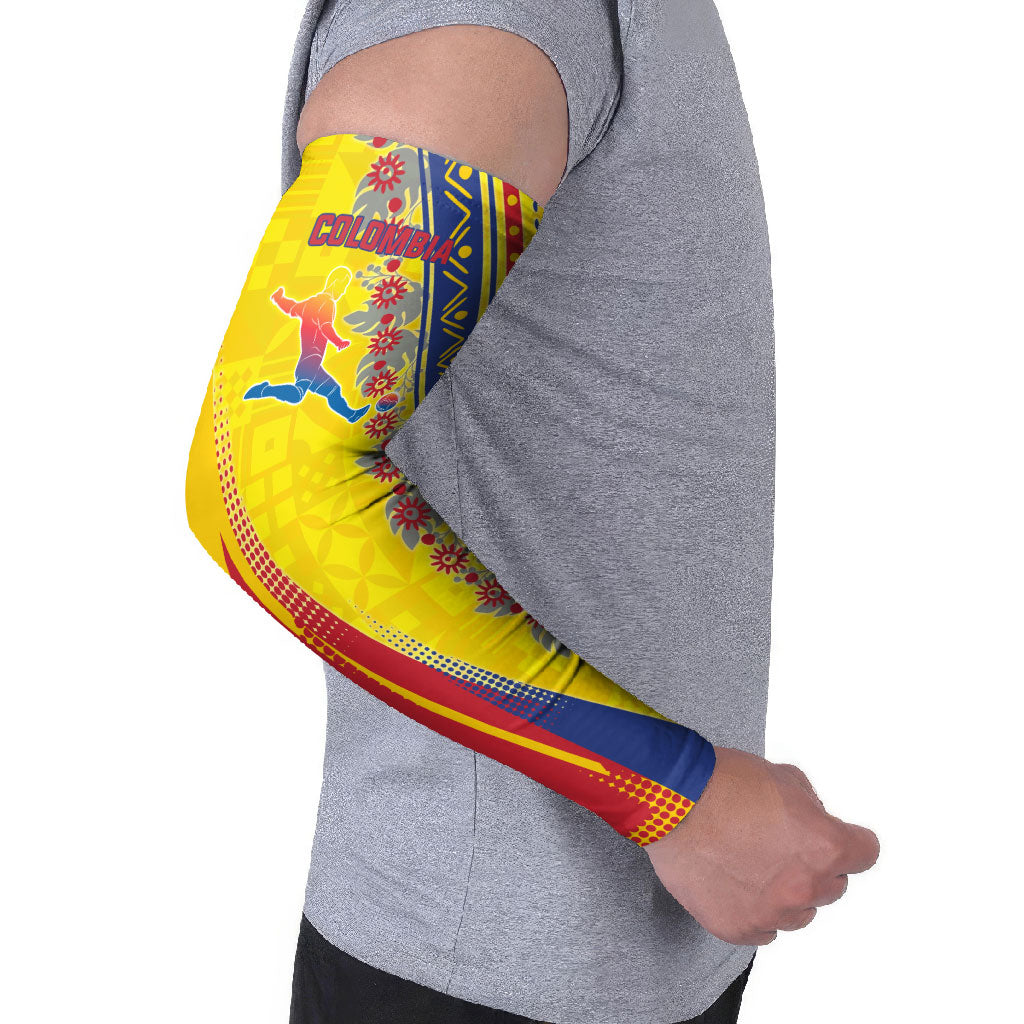 Personalized Colombia Soccer Arm Sleeves Floral Folk Pattern - Retro Football Player Art