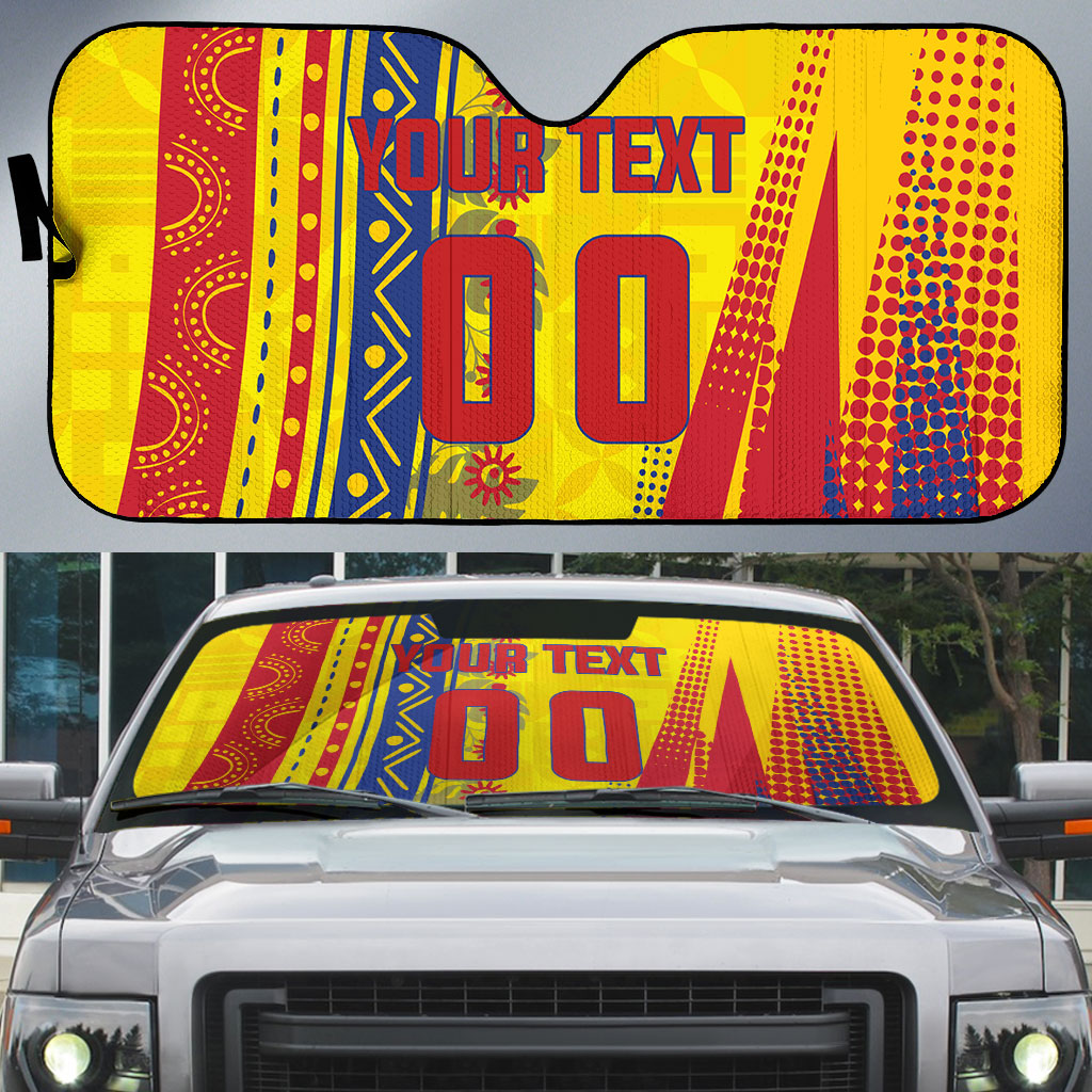 Personalized Colombia Soccer Auto Sun Shade Floral Folk Pattern - Retro Football Player Art