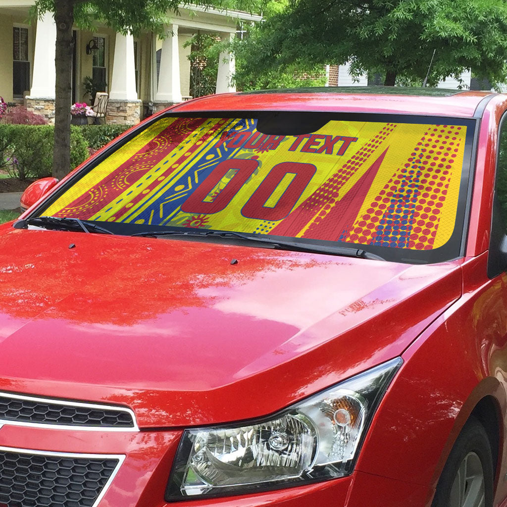 Personalized Colombia Soccer Auto Sun Shade Floral Folk Pattern - Retro Football Player Art
