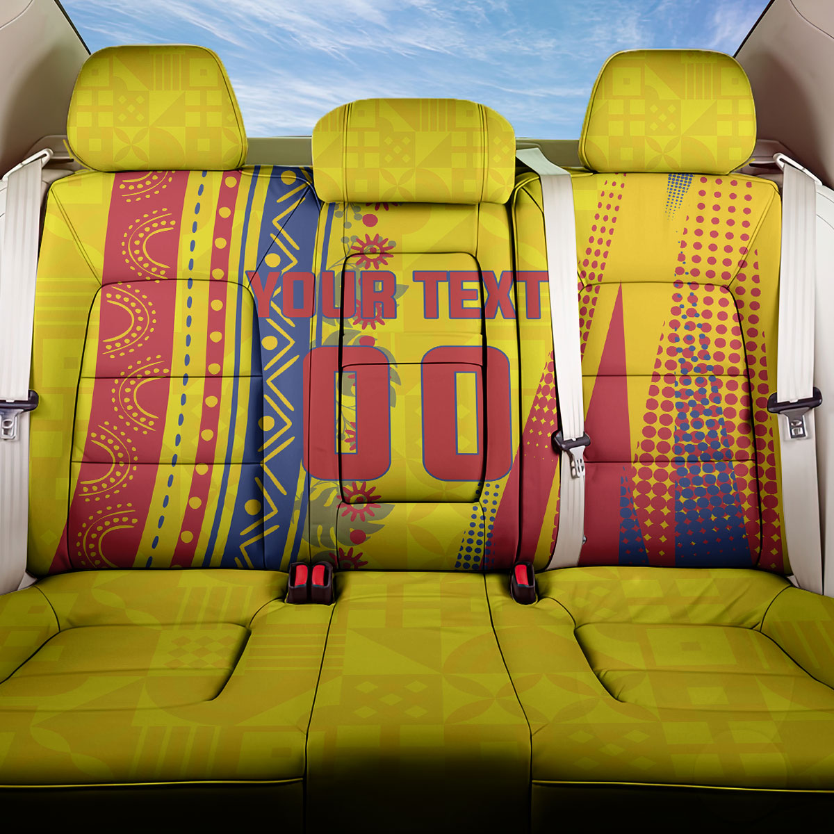 Personalized Colombia Soccer Back Car Seat Cover Floral Folk Pattern - Retro Football Player Art