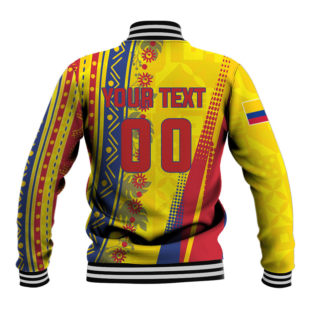 Personalized Colombia Soccer Baseball Jacket Floral Folk Pattern - Retro Football Player Art