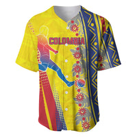 Personalized Colombia Soccer Baseball Jersey Floral Folk Pattern - Retro Football Player Art
