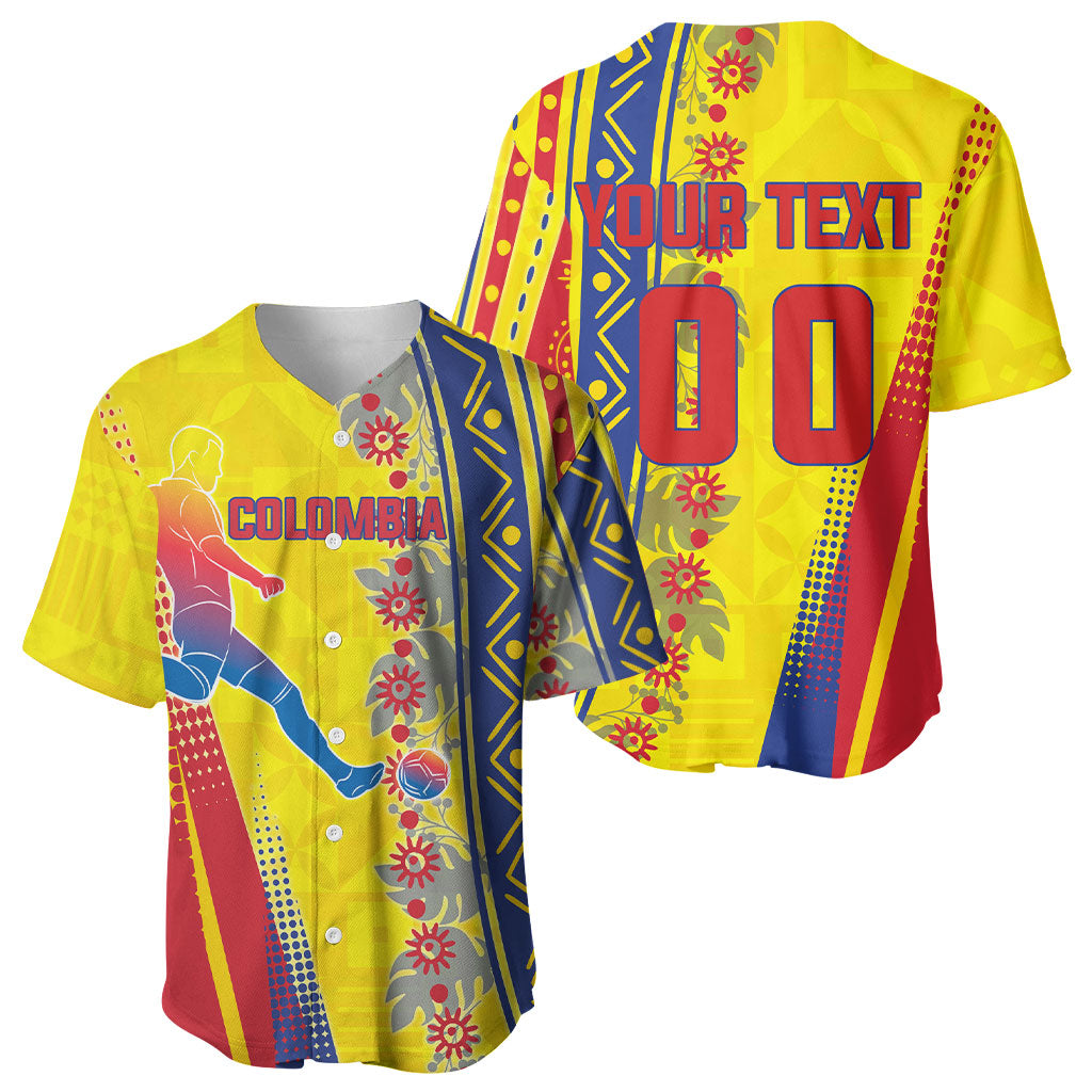 Personalized Colombia Soccer Baseball Jersey Floral Folk Pattern - Retro Football Player Art