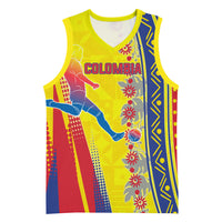 Personalized Colombia Soccer Basketball Jersey Floral Folk Pattern - Retro Football Player Art