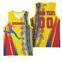 Personalized Colombia Soccer Basketball Jersey Floral Folk Pattern - Retro Football Player Art