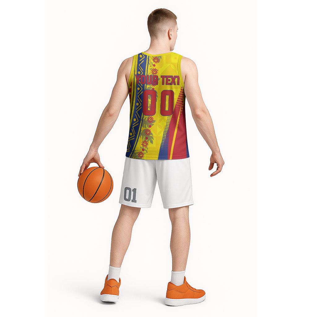 Personalized Colombia Soccer Basketball Jersey Floral Folk Pattern - Retro Football Player Art