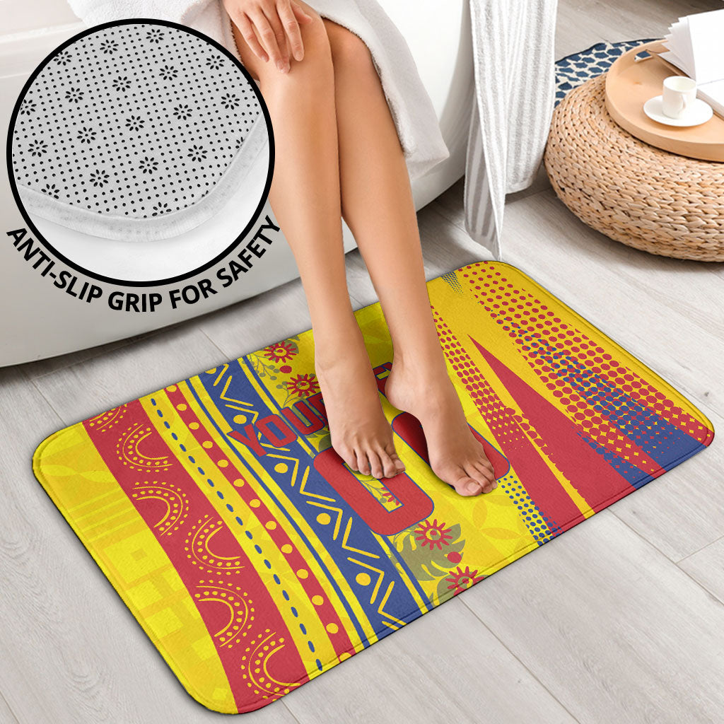 Personalized Colombia Soccer Bathroom Set Floral Folk Pattern - Retro Football Player Art