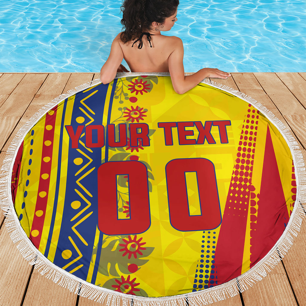 Personalized Colombia Soccer Beach Blanket Floral Folk Pattern - Retro Football Player Art