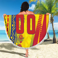 Personalized Colombia Soccer Beach Blanket Floral Folk Pattern - Retro Football Player Art