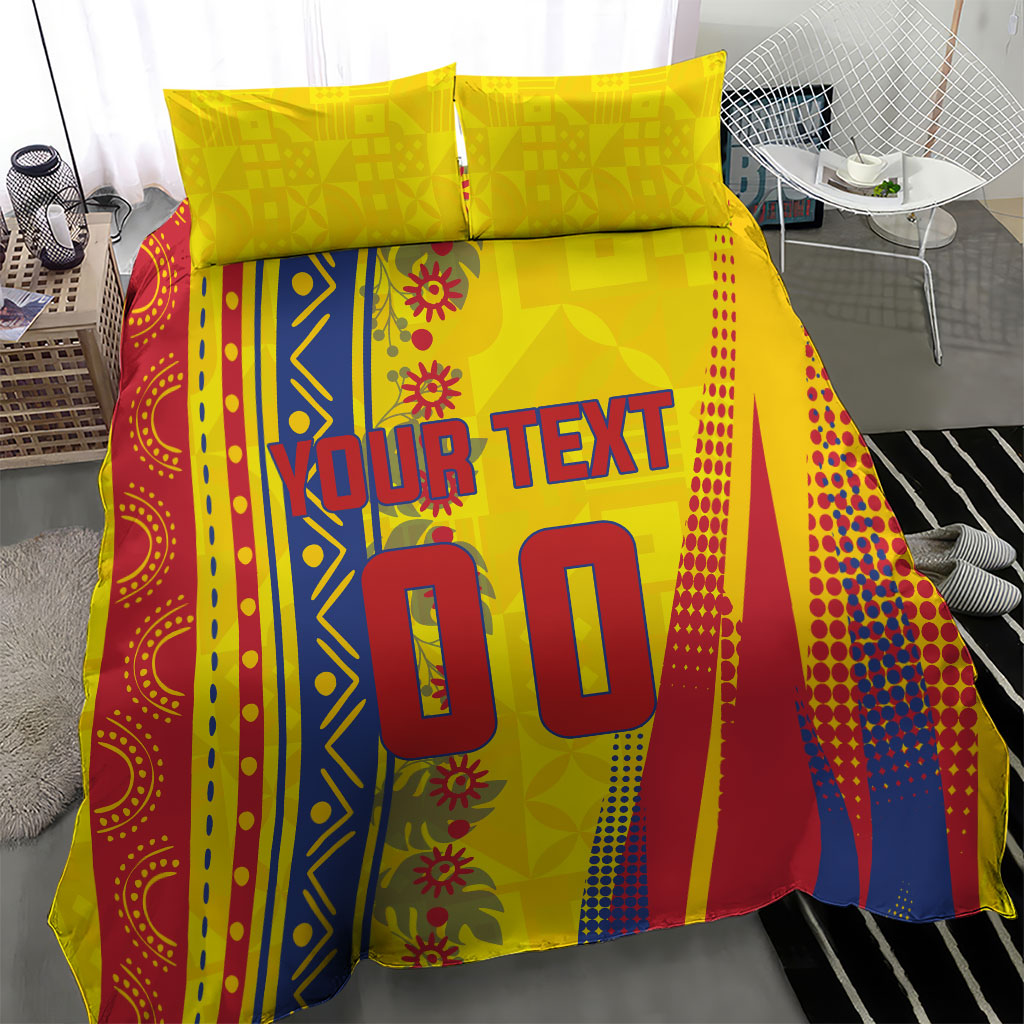 Personalized Colombia Soccer Bedding Set Floral Folk Pattern - Retro Football Player Art