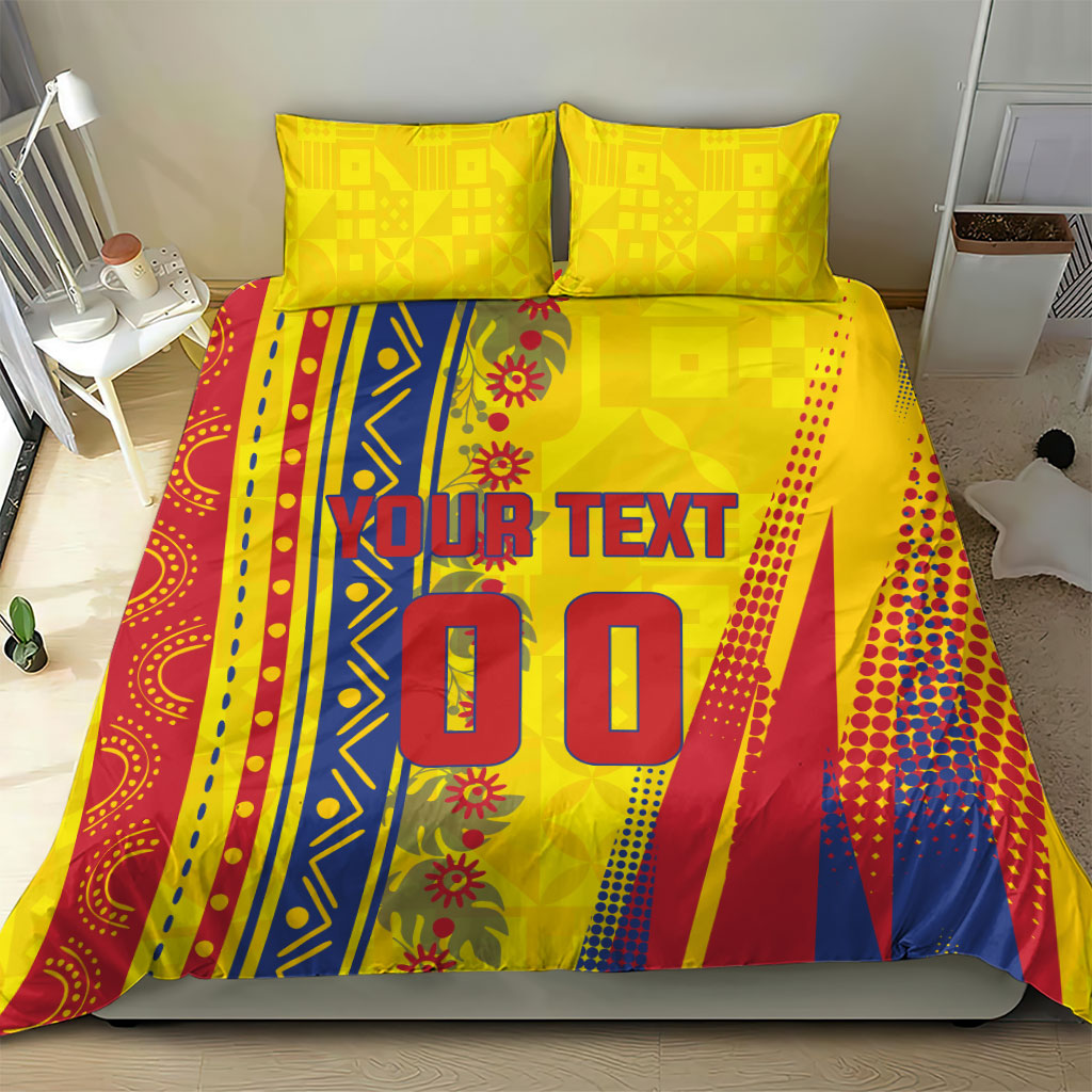 Personalized Colombia Soccer Bedding Set Floral Folk Pattern - Retro Football Player Art