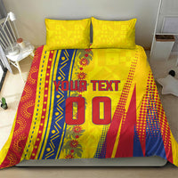 Personalized Colombia Soccer Bedding Set Floral Folk Pattern - Retro Football Player Art