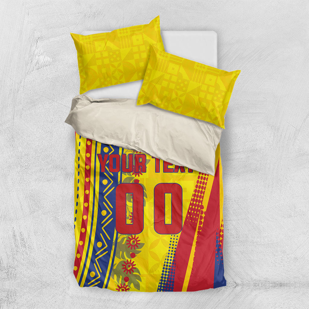 Personalized Colombia Soccer Bedding Set Floral Folk Pattern - Retro Football Player Art