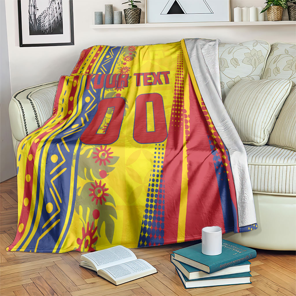 Personalized Colombia Soccer Blanket Floral Folk Pattern - Retro Football Player Art