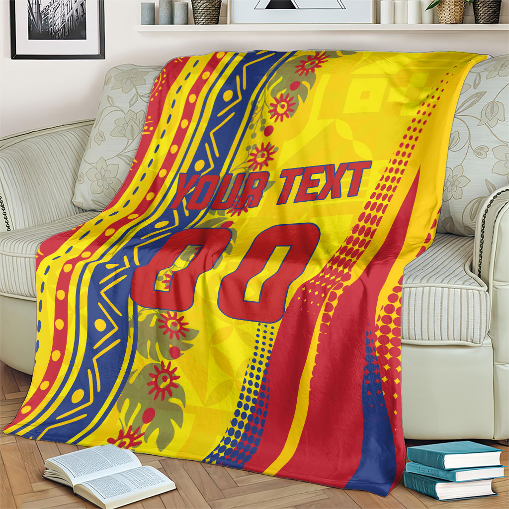 Personalized Colombia Soccer Blanket Floral Folk Pattern - Retro Football Player Art